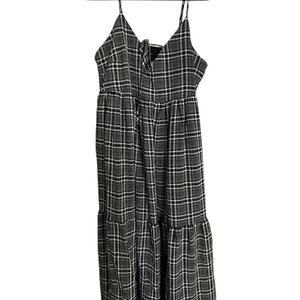 Forever 21 Plaid Dress Black White Cami Maxi Long Straps Ties Flowy Plus Size 1X